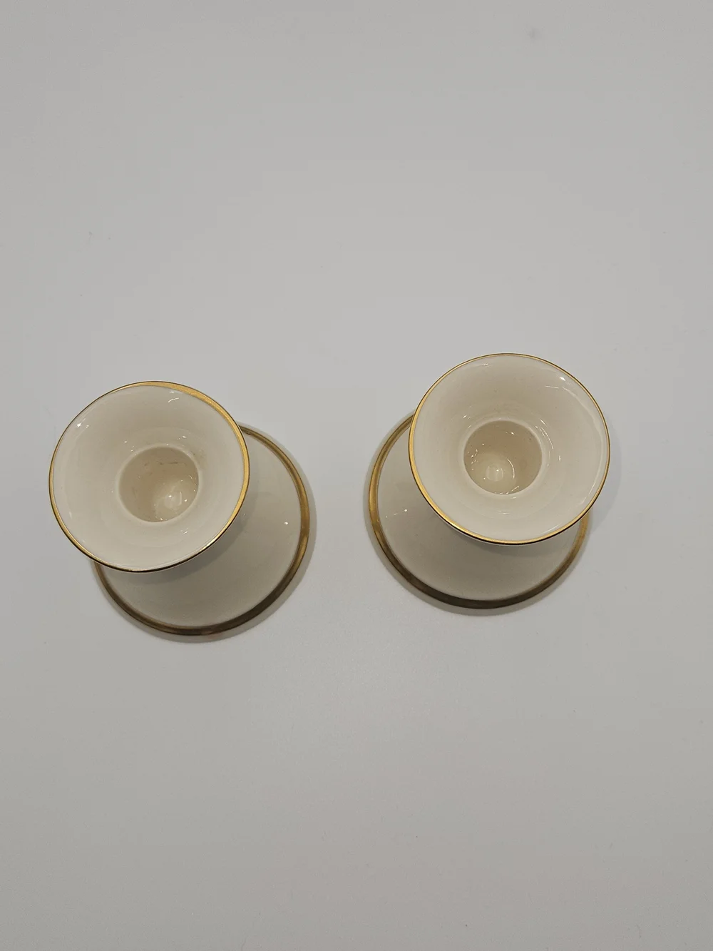 Lenox Cream and Gold Rim Ceramic Candle Holders - Pair